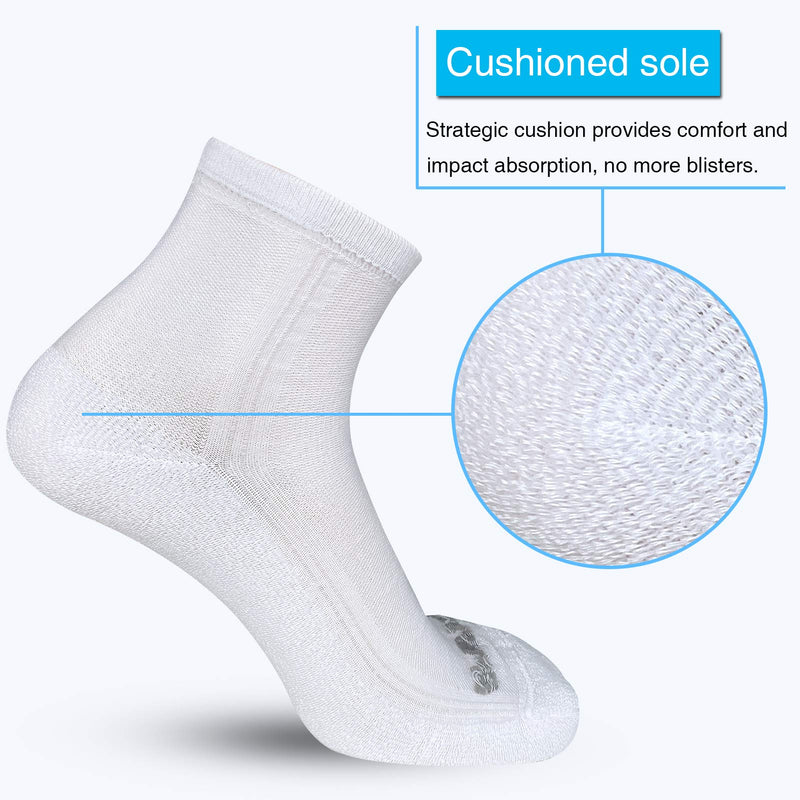 [AUSTRALIA] - APTYID Men's Ankle Quarter Performance Cushion Athletic Running Socks (6 Pairs) Shoe Size: 6-12 White01 