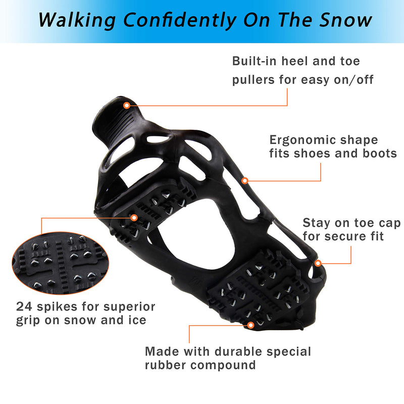 SILANON Crampons Ice Snow Cleats for Shoes Boots,Walk Traction Cleats for Women Men Walking on Snow and Ice Anti Slip 24 Spike Snow Shoes Cleats Small - BeesActive Australia