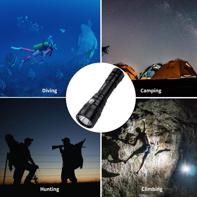 Wurkkos Scuba Diving Flashlight, Diving Light Max 2000Lumen 4 Brightness, Rechargeable Dive Torch with Luminus SST40 Emitter, IPX8 Waterproof 150M Underwater LED Flashlight Submersible Cave Snorkel - BeesActive Australia
