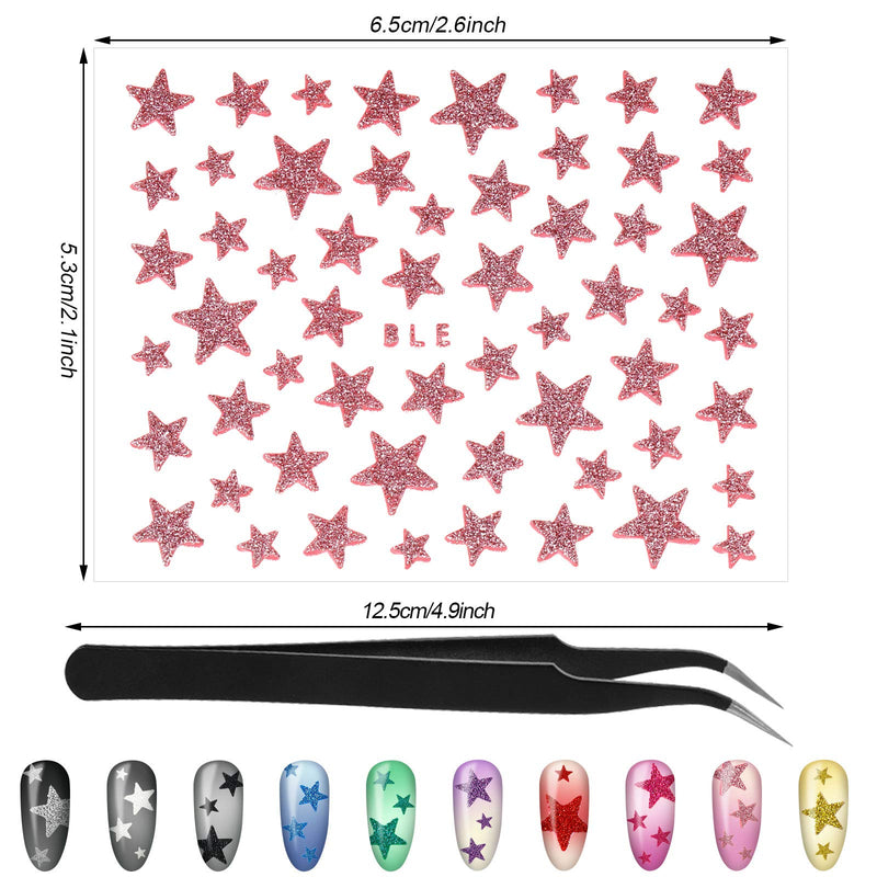 30 Sheets Star Nail Art Stickers Decals Glitter Star Nail Stickers 3D Self Adhesive Nail Decals Shiny Star Decoration Decals with Tweezers Manicure Accessories for Women Girls DIY Nail Art Design - BeesActive Australia