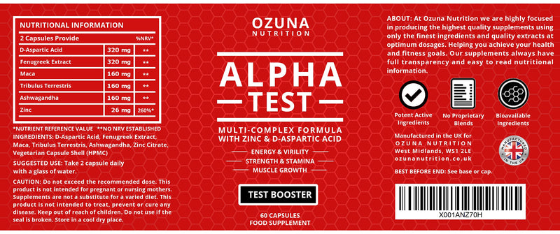 Alpha Test Testosterone Booster for Men for Strength Energy Performance Stamina Reduces Fatigue | Healthy Test Levels with Fenugreek, D-Aspartic Acid, Maca, Zinc, Tribulus Plus More | One Month Supply - BeesActive Australia