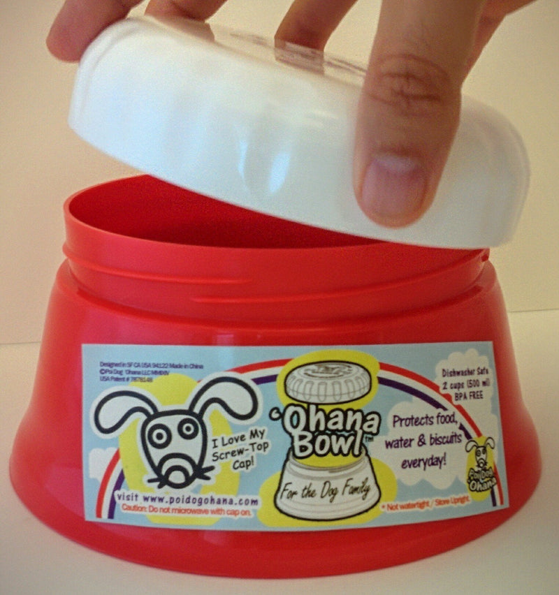 Travel Dog Bowl with a Screw Top Lid - 'Ohana Bowl - Holds 2 Cups of Food Red - BeesActive Australia