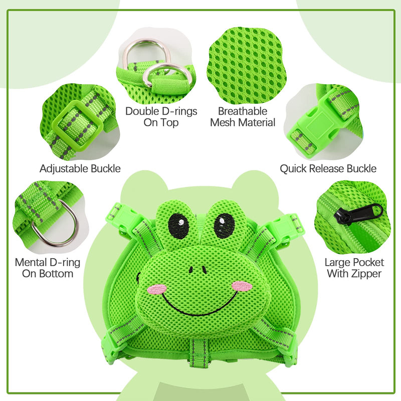 IDOMIK Dog Backpack No-Pull Pet Harness Vest with Saddle Bag Backpack, Cute Frog Shape Self Carrier Backpack Travel Camping Hiking, Adjustable Puppy Mesh Bag Vest with D-Ring for Small Medium Dogs Green Frog - BeesActive Australia