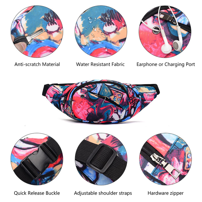 Fanny Pack for Men Women - Long Keeper Multifunction Waist Bag Water Resistant Chest Bag Adjustable Belt Walking Running (Colorful) Colorful - BeesActive Australia