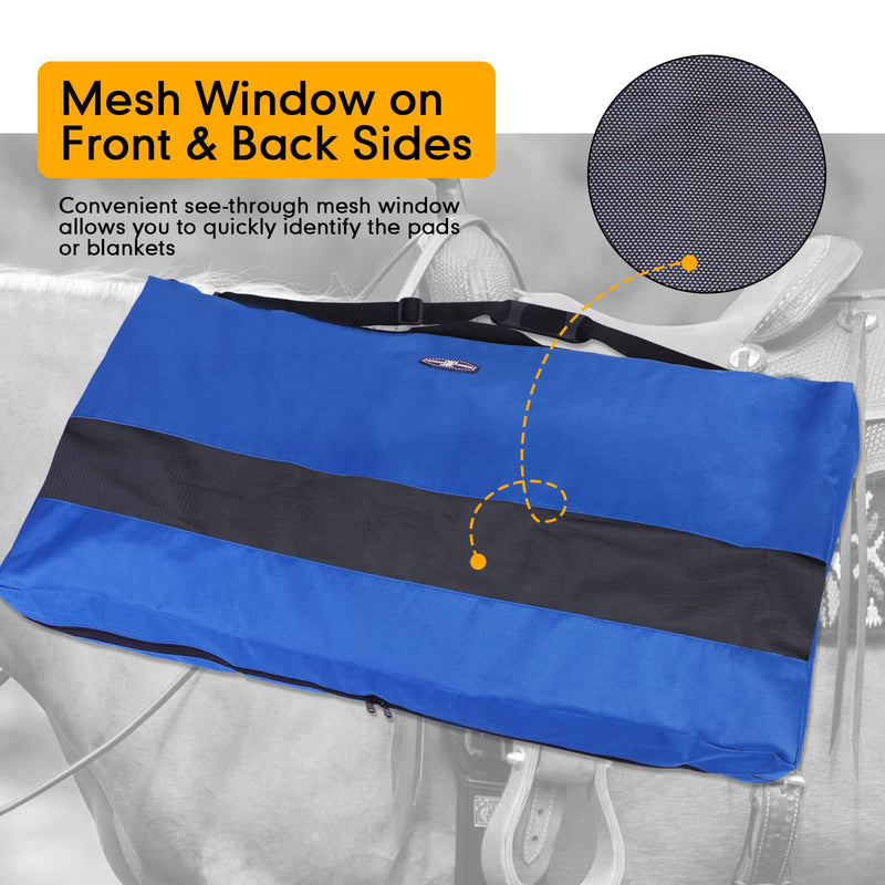 Harrison Howard Large Tack Saddle Pad Carry Bag Mesh Window Allows Airflow Perfect for English or Western Tack Case Protector for Saddle Pads Royal Blue - BeesActive Australia