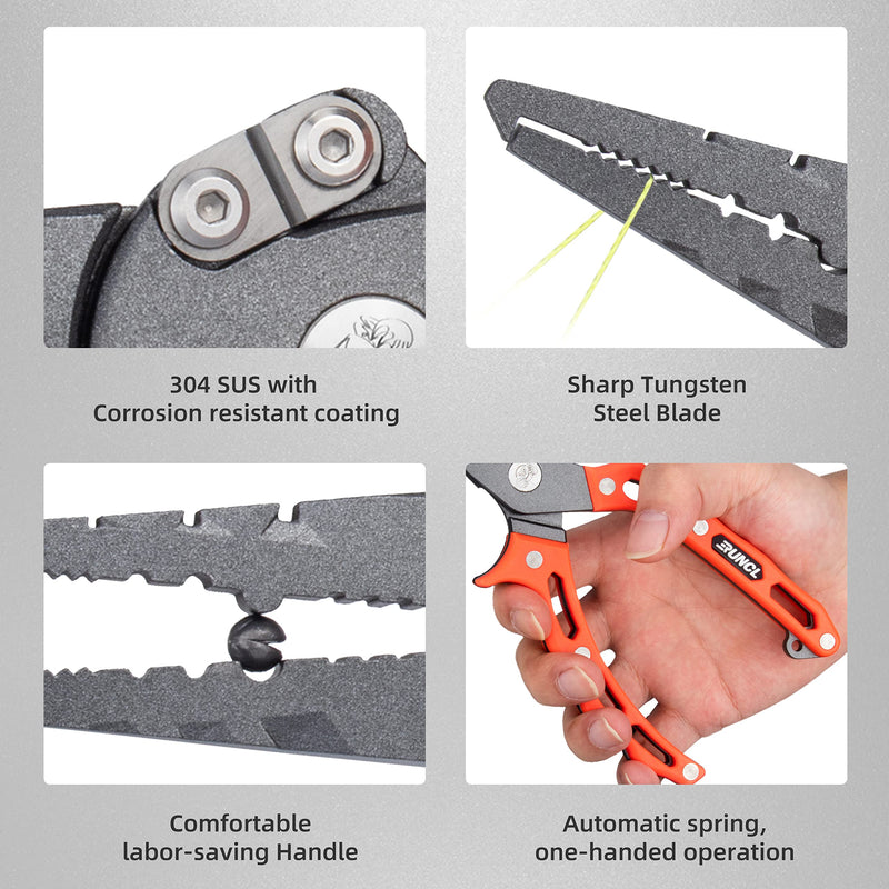RUNCL Fishing Pliers, 304 Stainless Steel Saltwater Resistant Fishing Gear, Tungsten Steel Cutters, TPR Handle, Multi-Function Fishing Tools(7 Inch, Orange) 7 Inch - BeesActive Australia
