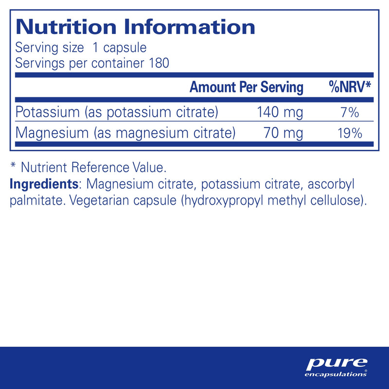 Pure Encapsulations - Potassium Magnesium (Citrate) - Bioavailable Alkaline Potassium and Magnesium Citrates - 180 Vegetarian Capsules - BeesActive Australia