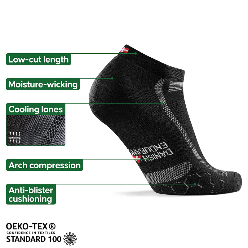 DANISH ENDURANCE 3 Pack Low-Cut Long Distance Running Socks, Men & Women Black/Grey Medium - BeesActive Australia