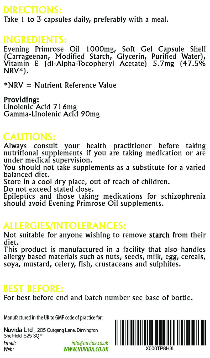 Evening Primrose Oil Capsules 1000mg / 90 Evening Primrose Capsules/Premium GLA Supplement/Vegan and Vegetarian Friendly - BeesActive Australia