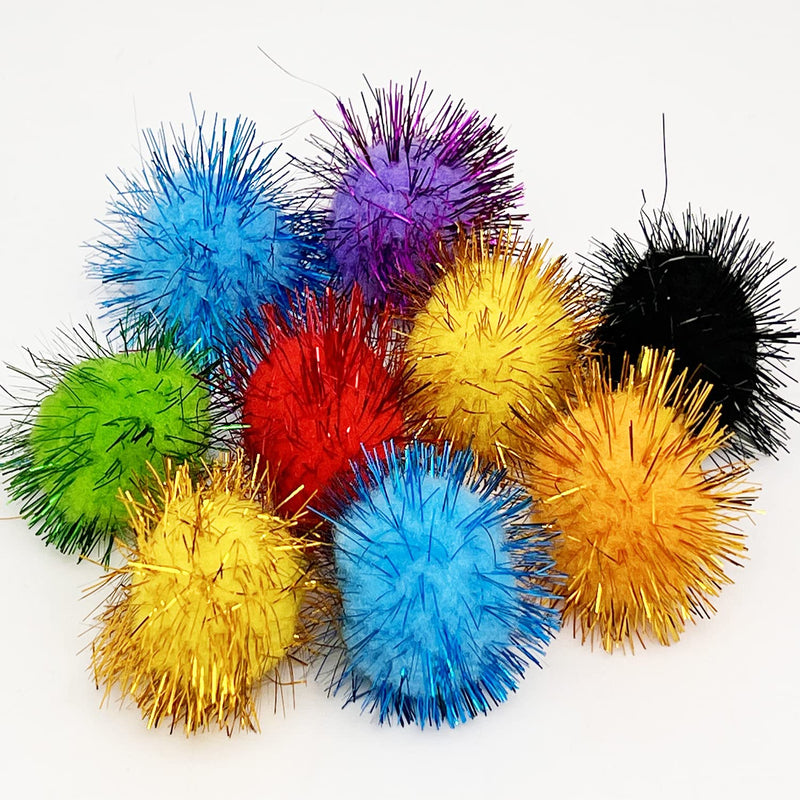 60 Pcs Sparkle Balls, 1.8 Inch Tinsel Glitter Pom Pom Balls Cat's Favorite Toys, Random Color - BeesActive Australia