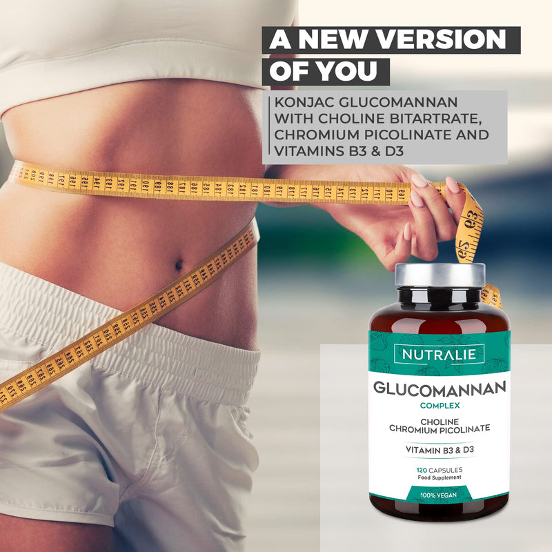 Glucomannan Weight Loss & Appetite Suppressant 100% Natural | Glucomannan Konjac with Choline Bitartrate, Chromium Picolinate and Vitamins B3 and D3 | 120 Vegetable Capsules Nutralie - BeesActive Australia