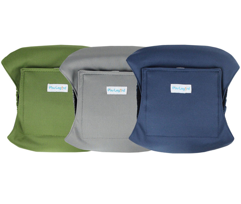 Paw Legend Washable Dog Belly Wrap Diapers for Male Dog (3 Pack) Small Army, Grey, Navy (Black Lining) - BeesActive Australia
