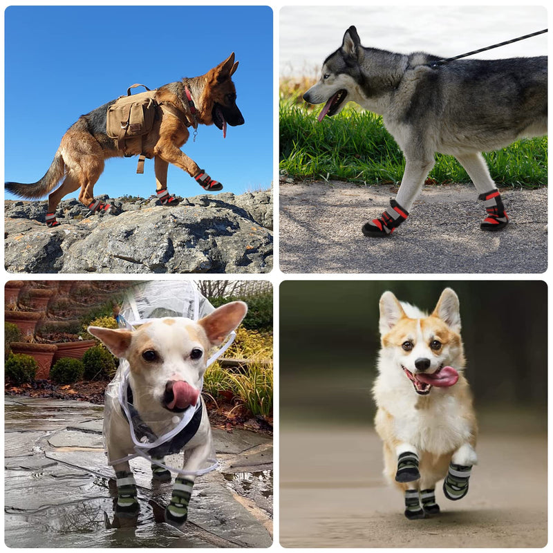 Dog Booties for Large Medium Dogs - Wear-Resistant Dog Boots with No Slip Rugged Sole - Waterproof Dog Shoes for Hiking Walking Running Jogging Paw Protection - Rubber Dog Shoes with Reflective Straps #2 (Length: 2.35" ; Width: 1.75") Army Green - BeesActive Australia