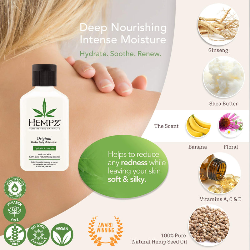 Hempz Original, Sweet Pineapple & Honey Melon, and Triple Moisture Mini Moisturizers, Pure, Natural & Herbal Hemp Seed Lotion for Dryness, 2.25oz, 3 Pack Mini Bundle - BeesActive Australia