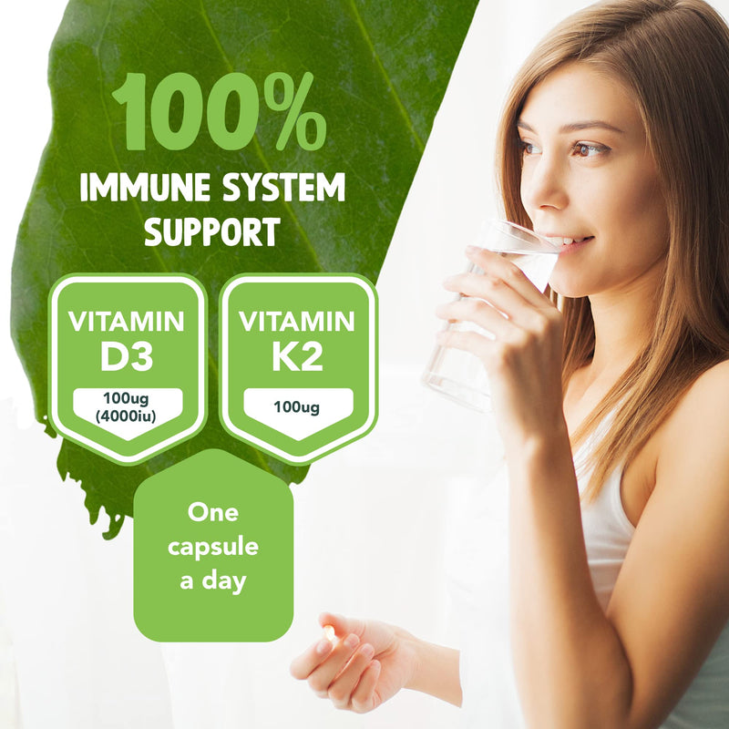 Vegan Vitamin D3 4000iu and Vitamin K2 MK7 100�g High Strength Completely Plant Based 60 Days Supply Vitamin D Vegan Tablets Gluten, GMO & Lanolin Free - BeesActive Australia