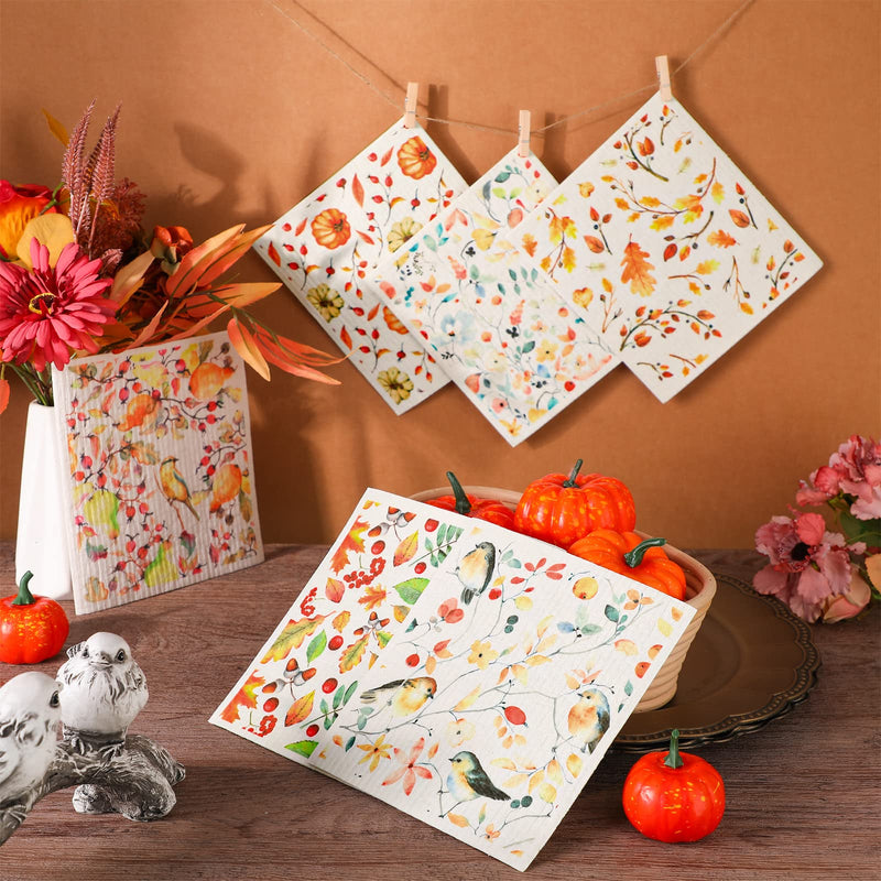 6 Pcs Swedish Kitchen Dish Cloths Kitchen Towels Reusable Sponge Cleaning Cloths Wipes Absorbent Dish Cloth Quick Drying Washable Decorative Tea Towels No Odor Bar Hand Towel (Yellow Leaves) Yellow Leaves - BeesActive Australia
