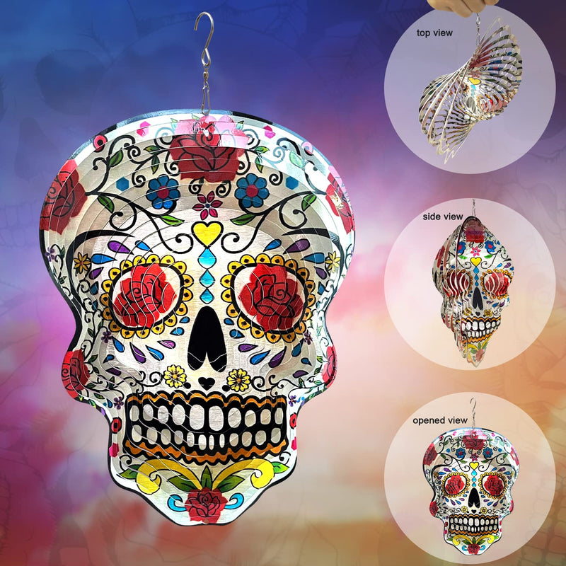 Fonmy Kinetic 3D Metal Garden Wind Spinner Quality Hanging Ornament for Home and Garden 12inch Mandala Rose Sugar Skull Wind Spinners - BeesActive Australia