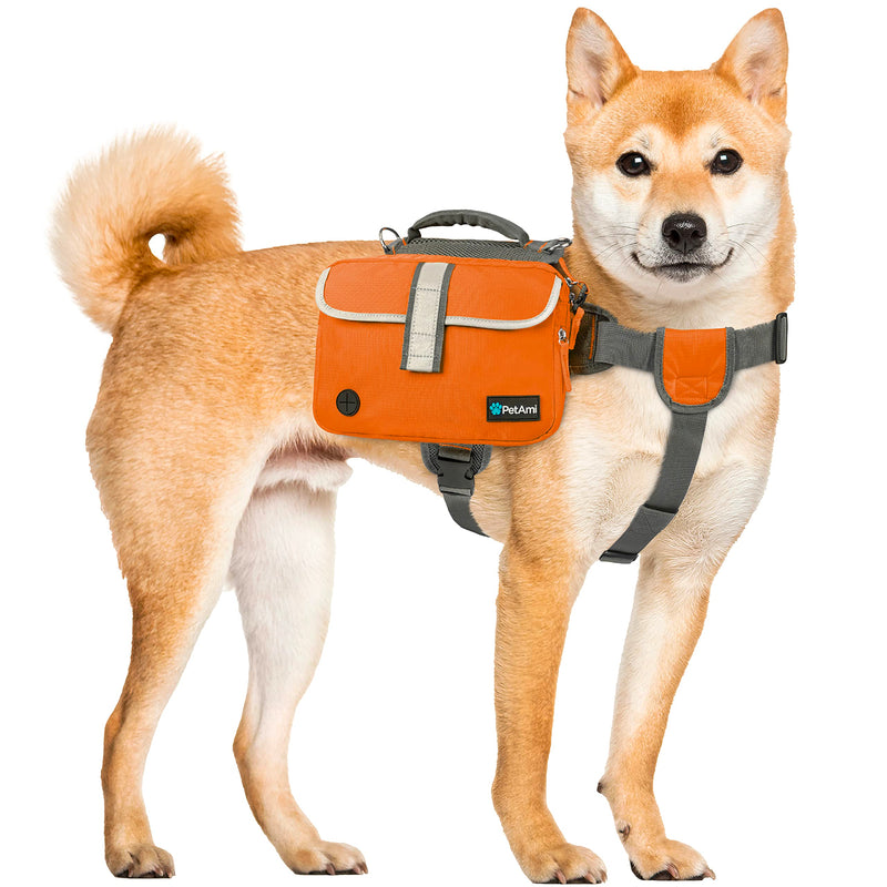 PetAmi Dog Backpack for Medium Large Dogs, Dog Saddle Bag for Dogs to Wear, Harness Saddlebag with Reflective Safety Side Pockets for Hiking, Camping, Vest Dog Pack for Travel Orange - BeesActive Australia