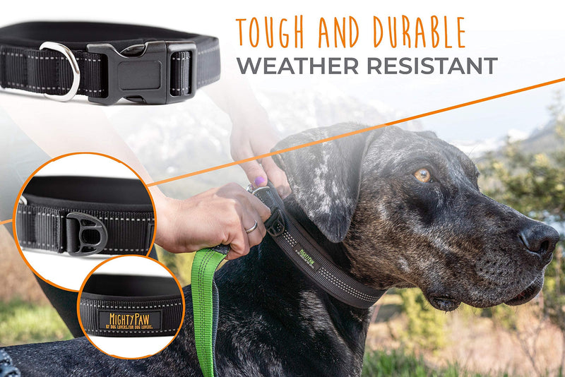 Mighty Paw Neoprene Padded Dog Collar, Reflective Running Dog Collar, Premium Quality Sports Collar, Extra Comfort for Active Dogs Black- Large - BeesActive Australia