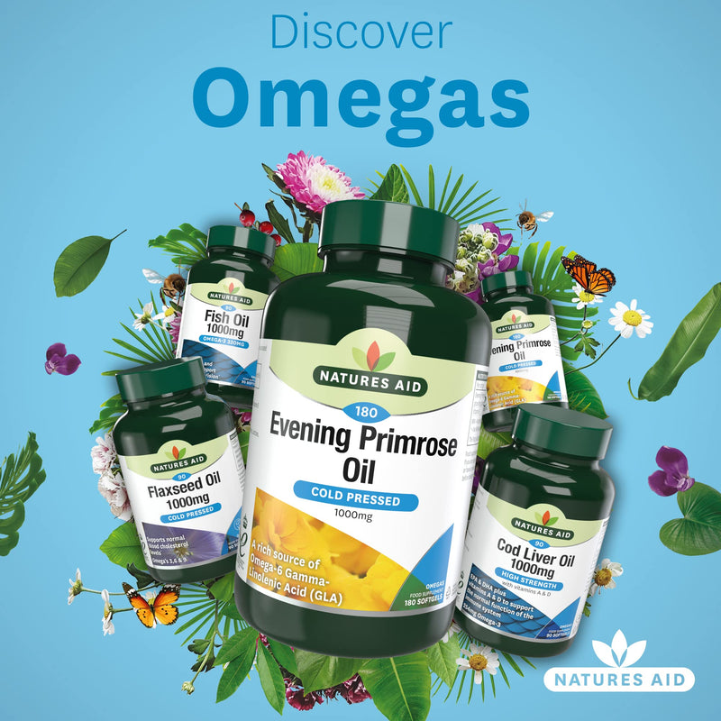 Natures Aid Evening Primrose Oil 1000 mg, Cold Pressed, Omega-6 GLA, 180 Softgel Capsules 180 Count (Pack of 1) - BeesActive Australia