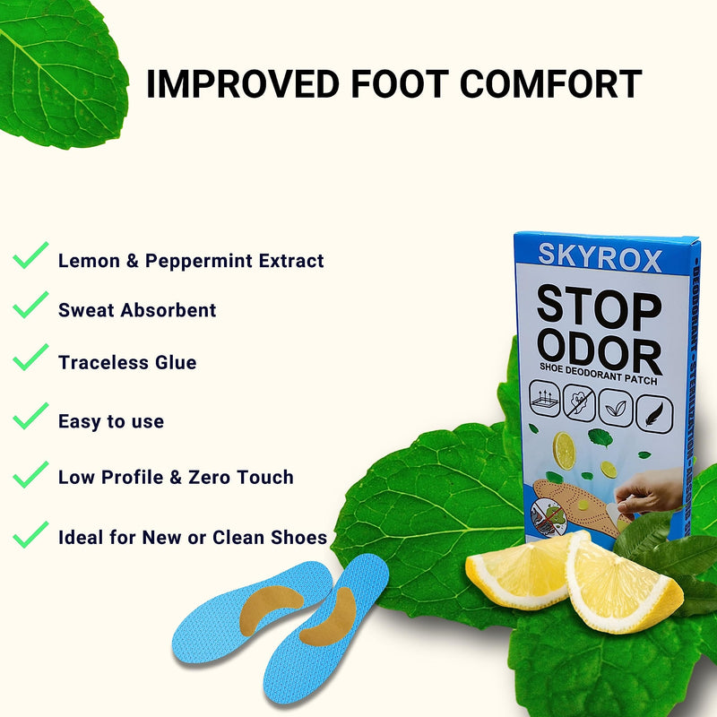 SkyroX Shoe Odor/Odour Deodorant Patches - Lemon & Peppermint Extract, Pack of 10 - BeesActive Australia