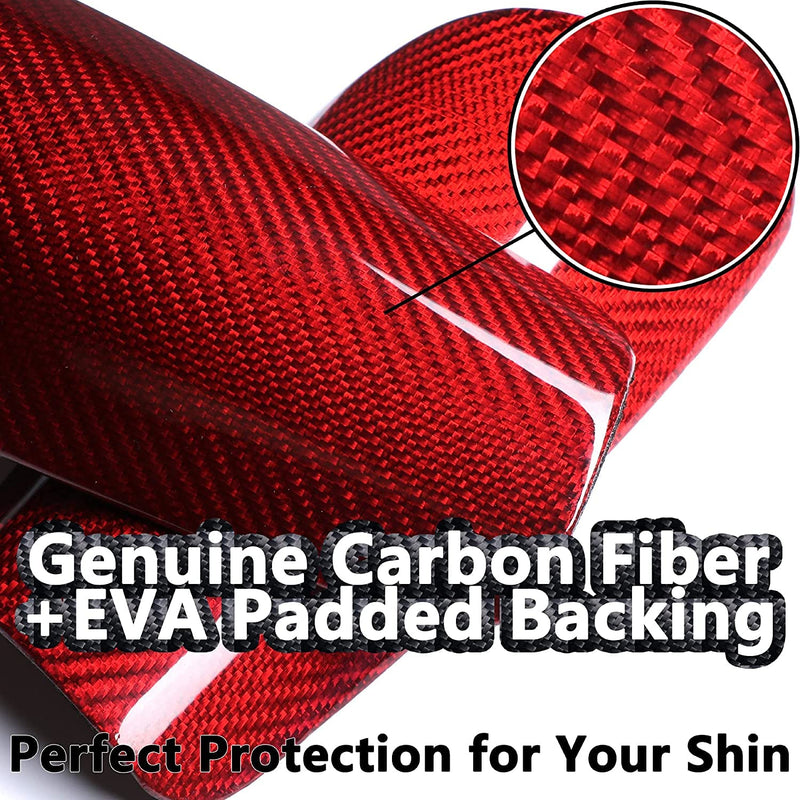 Carbon Fiber Soccer Shin Guards, with Portable Carrying Case and Sleeves, Super Strong, Ultra Light, Shock Resistance, Air Permeability, Suitable for Adult, Youth, Kid, Effective Protection red+sleeves Medium - BeesActive Australia