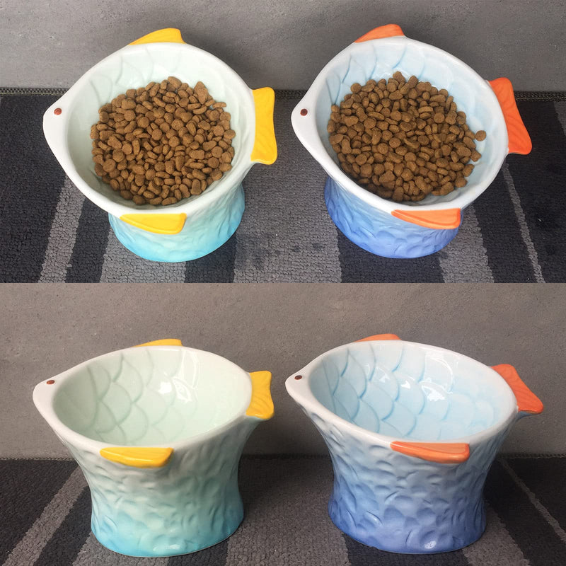 Raised Tilted Ceramic Cat Bowl - Cute Elevated Slanted Shallow Angled Cat Dish - Personalized Pet Feeder for Food Feeding - Ergonomic Anti Vomiting Whisker Fatigue - Size for Cat and Small Dog light green - BeesActive Australia