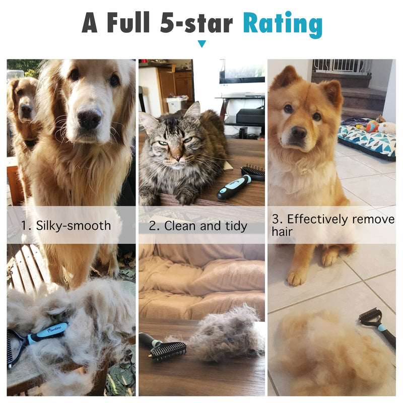 Pawaboo Pet Dematting Comb - Pet Grooming Comb with Dual Sided 9+17 Rake for Dogs and Cats, Gently Removes Loose Undercoat, Mats, Tangles and Knots Blue Gray - BeesActive Australia