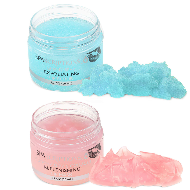 💋 Spascriptions 2-Pack Lip Therapy Treatment to Lip Dryness, Gummy Bear Sugar Lip Scrub to Exfoliate and Cotton Candy & Collagen Overnight Lip Mask to Replenish - BeesActive Australia