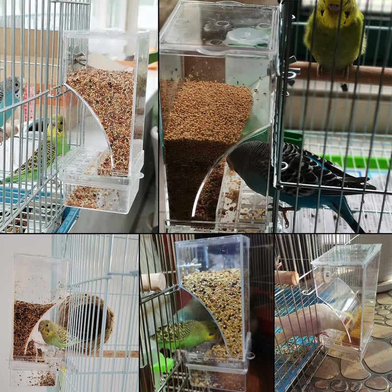kathson No-Mess Bird Feeder Parrot Integrated Automatic Feeder Seed Food Container Acrylic Finch Foraging Feeders with Perch Cage Accessories for Small Birds Parakeet Canary Cockatiel Lovebirds Clear - BeesActive Australia