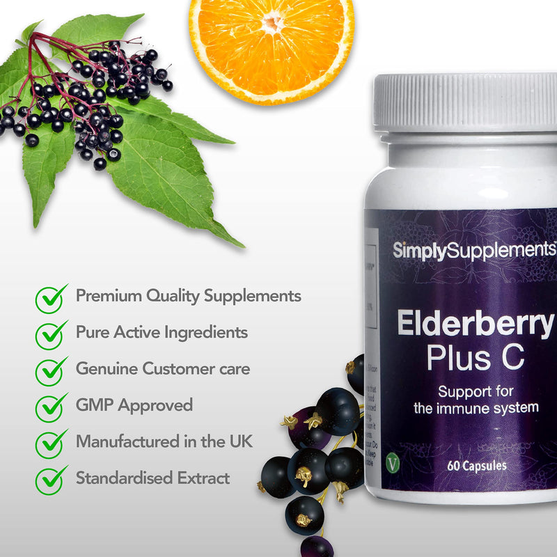 Elderberry Supplement with Vitamin C | 60 Capsules = Up to 2 Month Supply | High Strength Immune System Support - BeesActive Australia