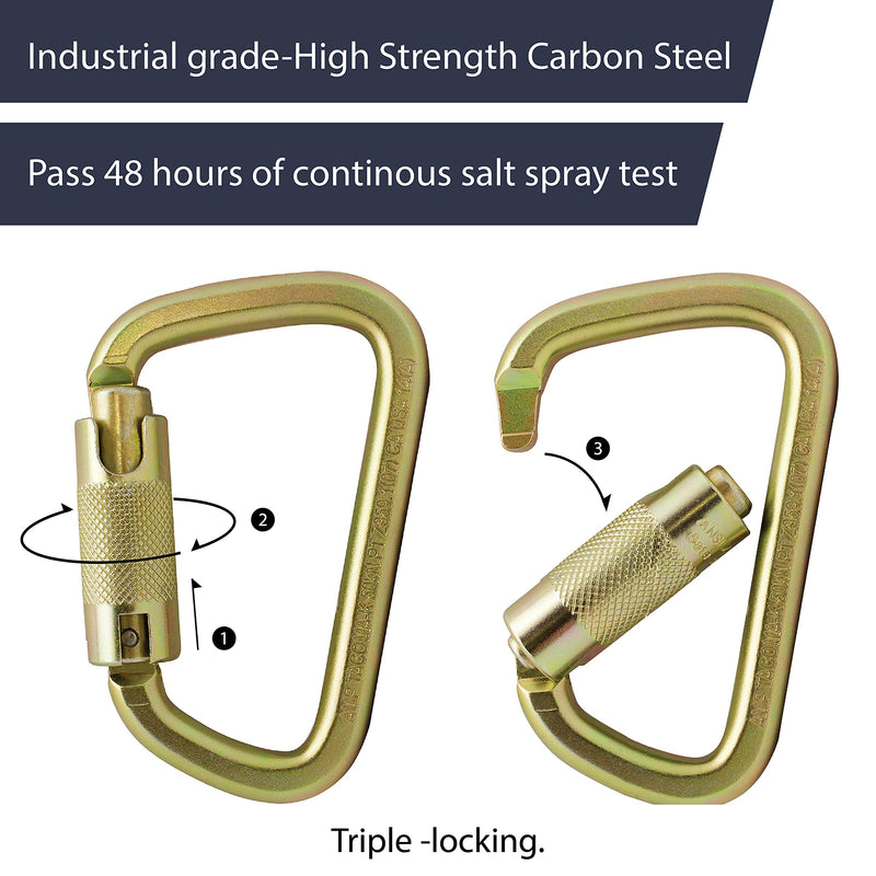 Fusion Tacoma D Shaped Triple Lock Alloy Steel Carabiner GLD - BeesActive Australia