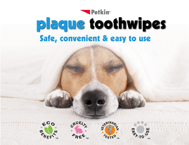 Petkin Plaque Toothwipes, Fresh Mint Wipes - Natural Formula Cleans Teeth, Gums & Freshens Breath - Convenient, & Easy to Use Oral Care Dental Pet Wipes for Dogs, Cats, Puppies & Kittens 2 Pack - 80 Wipes - BeesActive Australia