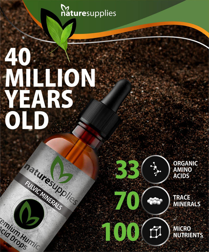Fulvic Acid Minerals 30ml Bottle - 40 Million Years Old - 33 Organic Amino Acids - Premium Detox Antioxidant Liquid, GMO, Chemicals Free - Naturesupplies 30 ml (Pack of 1) - BeesActive Australia