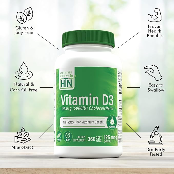 Health Thru Nutrition Vitamin D3 5000 Iu, No GMO, 360 Mini Softgels, No Soy, USP Grade Natural Vitamin D - BeesActive Australia