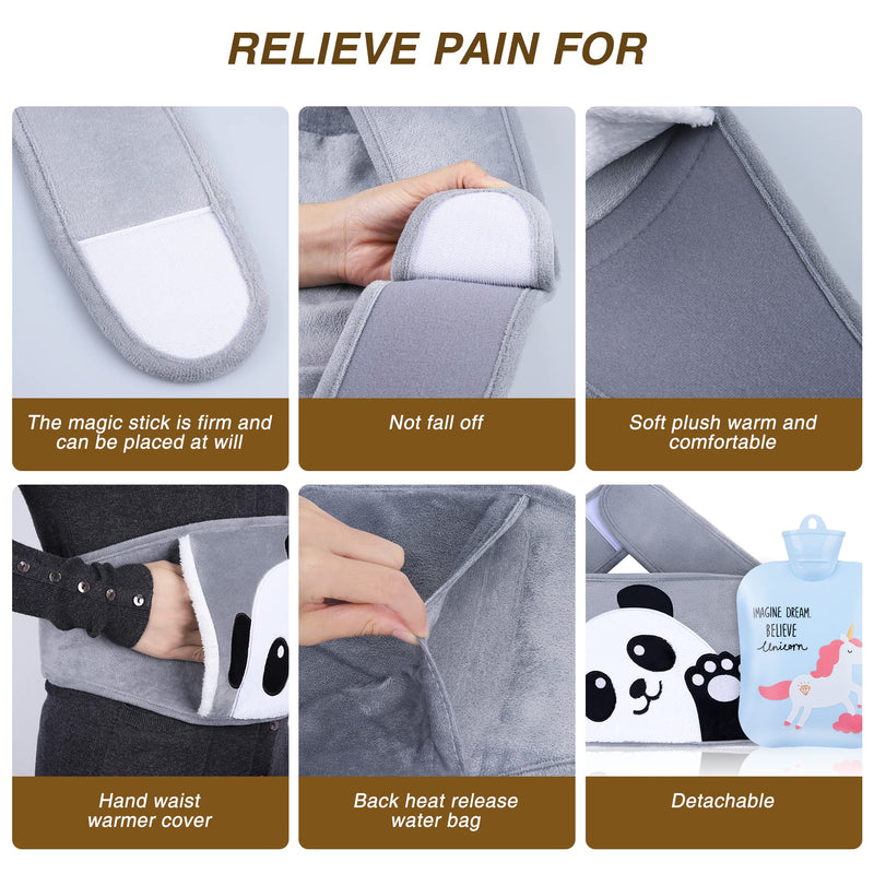 Hot Water Bottle, Warm Water Bag Rubber Hot Water Pouch with Extra Long Soft Plush Hand Waist Warmer Cover, Cute Panda Hot Water Bag for Pain Relief from Arthritis, Headaches, Hot and Cold Therapy Grey Panda - BeesActive Australia