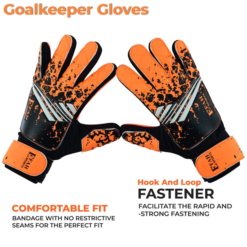 EFAH SPORTS Soccer Goalkeeper Gloves for Kids Boys Children Youth Football Goalie Gloves with Strong Grips Size 4 suitable for 6 to 9 years old Orange - BeesActive Australia