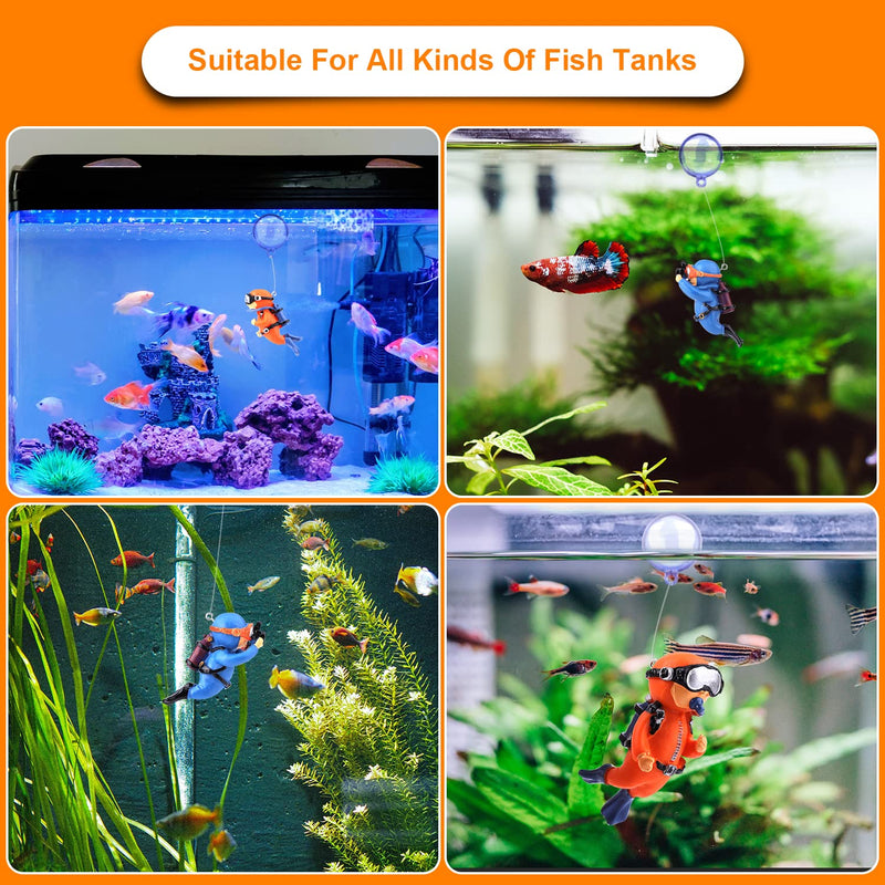 TOYMIS 2 Pack Fish Tank Decorations, Cute Little Diver Aquarium Decoration Fish Tank Aquarium Diver Ornament Floating Aquarium Accessories (Orange, Blue) - BeesActive Australia