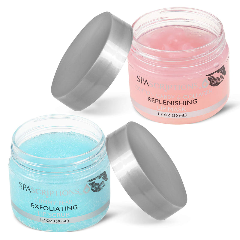 💋 Spascriptions 2-Pack Lip Therapy Treatment to Lip Dryness, Gummy Bear Sugar Lip Scrub to Exfoliate and Cotton Candy & Collagen Overnight Lip Mask to Replenish - BeesActive Australia