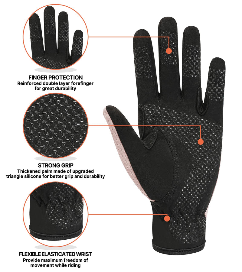 Kids Horse Riding Gloves Equestrian Anti Slip Children Horseback Bike Gardening Fishing Cycling Outdoor Activities Riding Gloves Girls Boys Youth Pink Non-slip Silicone XL (Age 12-14) - BeesActive Australia