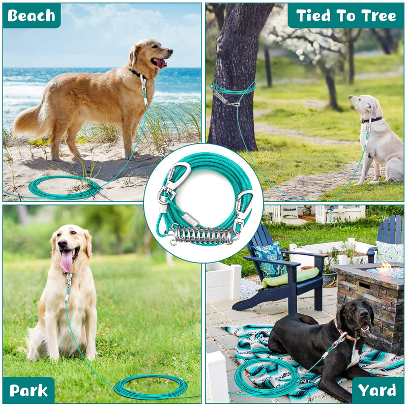 Tie Out Cable for Dogs Outside,30/50FT Chew Proof Dog Runner for Yard,Heavy Duty Dog Tie Out Cable for Dogs Up to 125/250/350lbs,Durable Dog Leads for Yard or Camping Camping 50 Foot Ice Blue for 125lbs - BeesActive Australia