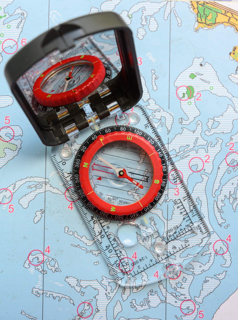 TurnOnSport Sighting Compass Mirror Adjustable Declination - Boy Scout Compass Hiking Survival - Map Reading Compass Orienteering - Mirror Compass Hunting Fishing - Compass Backpacking Camping Red - BeesActive Australia