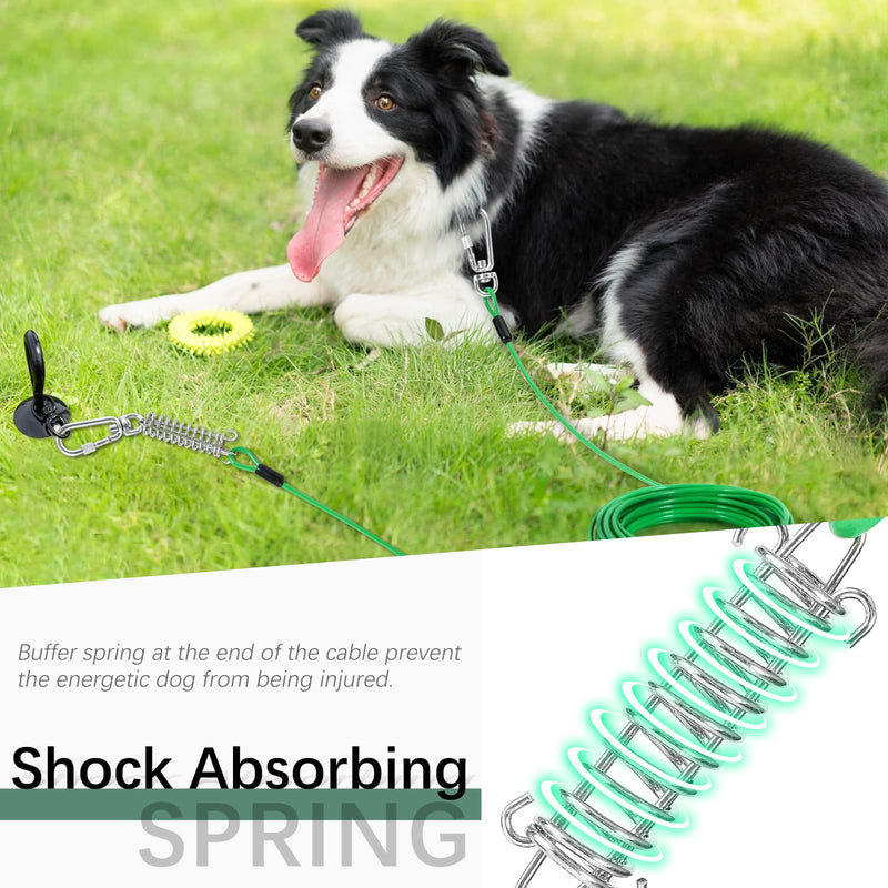 Dog Tie Out Cable, Dog Runner for Yard and Camping, 30FT Dog Chains for Outside, Dog Run Cable Heavy Duty with Shock Absorbing Spring, Dog Tie Out Lead for Small Medium Large Dogs Up to 250lbs… Green - BeesActive Australia