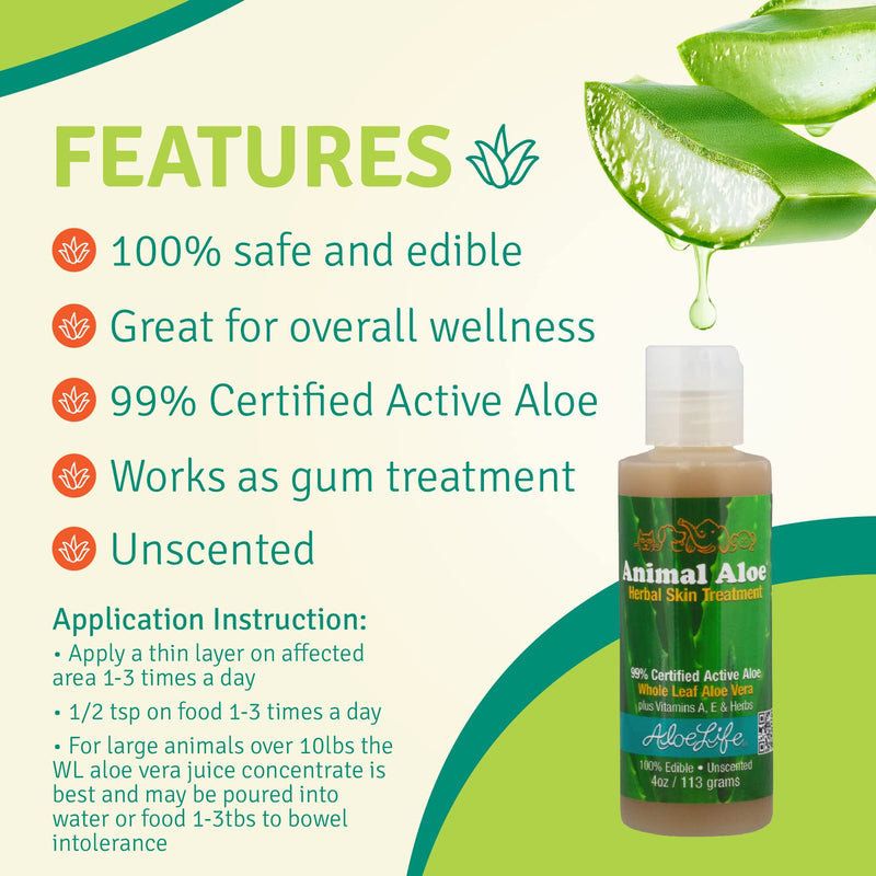 Aloe Life - Animal Aloe, Pet-Safe Digestive Aid & Skin Treatment Gel, Helps to Soothe Hotspots, Flea Bites & Irritation, Supports Your Pet’s Digestive Health & Overall Wellness, Fragrance-Free (4 oz) - BeesActive Australia