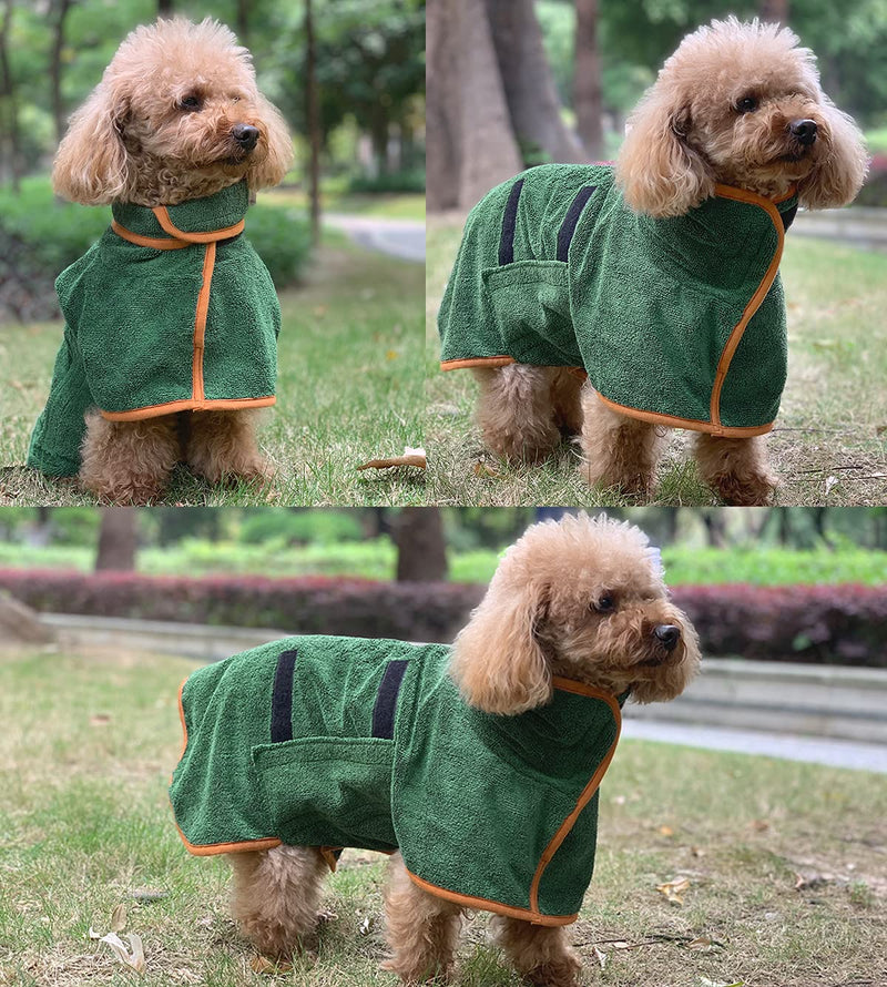 Dog Drying Coat Bathrobe Towel, Microfibre Material Fast Drying Super Absorbent Dog Bath Robe, Pet Quick Drying Moisture Absorbing with Adjustable Collar and Waist Xlarge: back length 29.5" Green - BeesActive Australia