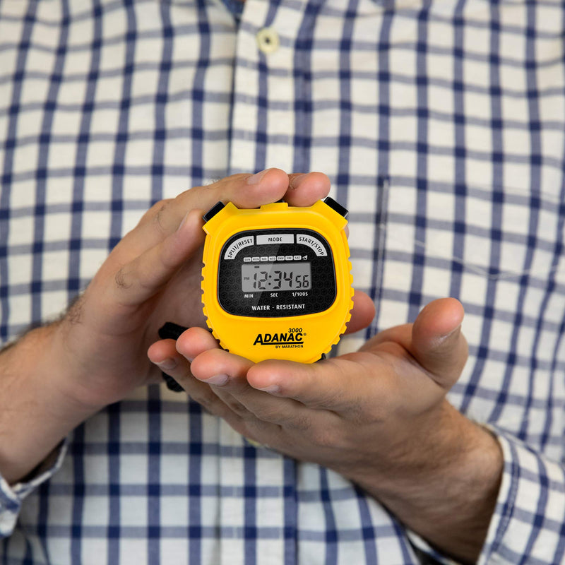 MARATHON Adanac 3000 Digital Sports Stopwatch Timer with Extra Large Display and Buttons, Water Resistant- Yellow - BeesActive Australia