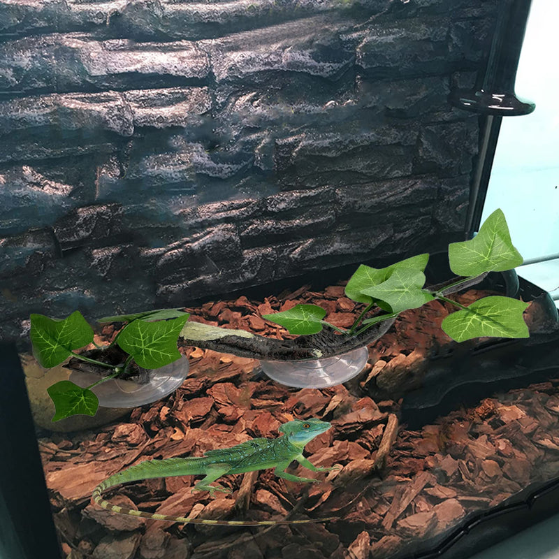 PINVNBY 2 PCS Reptile Corner Branch Terrarium Plant Decoration with Suction Cup Resin Plant for Amphibian Lizard Snake Climbing - BeesActive Australia