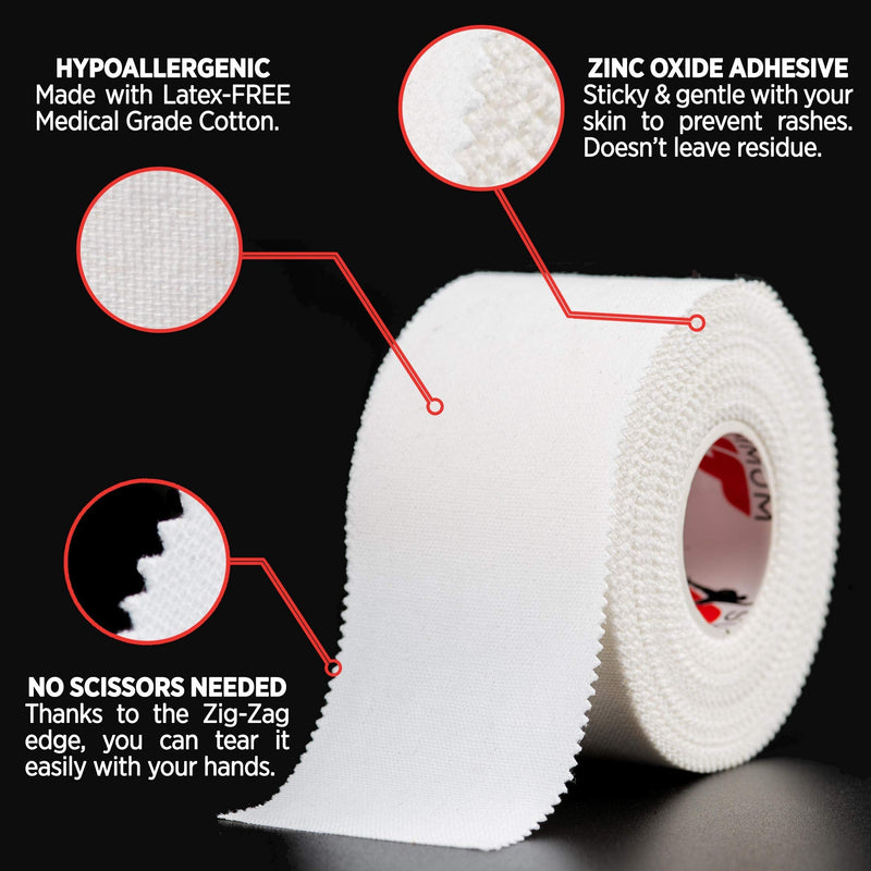 Summum Fit Athletic Tape Extremely Strong: 3 Rolls + 1 Finger Tape. Easy to Apply & No Sticky Residue. Sports Tape for Boxing, Football or Climbing. Enhance Wrist, Ankle & Hand Protection Now White - BeesActive Australia