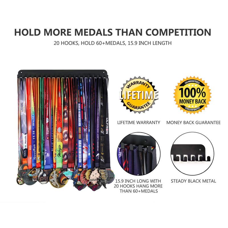 Goutoports Medal Holder Display Hanger Rack Frame for Sport Race Runner-Race Medal Hanger Holder - Sturdy Black Steel Metal Over 60 Medals Easy to Install (2Pcs) - BeesActive Australia
