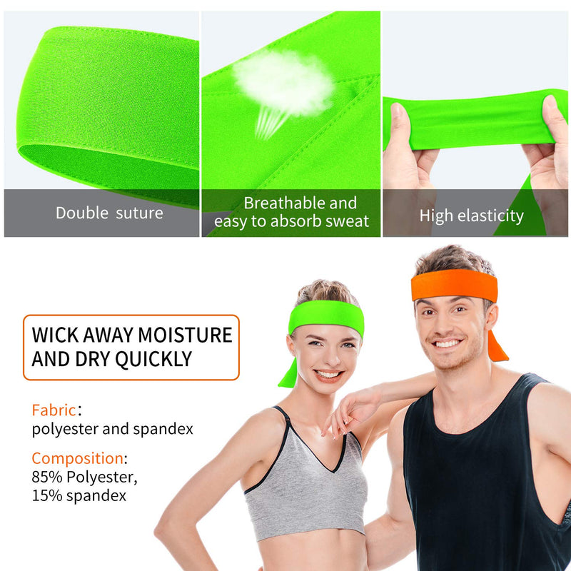 12 Pieces Tennis Tie Headband Hair Band Unisex Dry Head Tie Sport Tie Back Headband for Basketball, Running, Tennis, Karate, Athletics Neon Color - BeesActive Australia